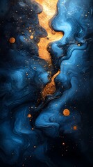 Wall Mural - Digital Technology Blue Gold fluid texture poster background