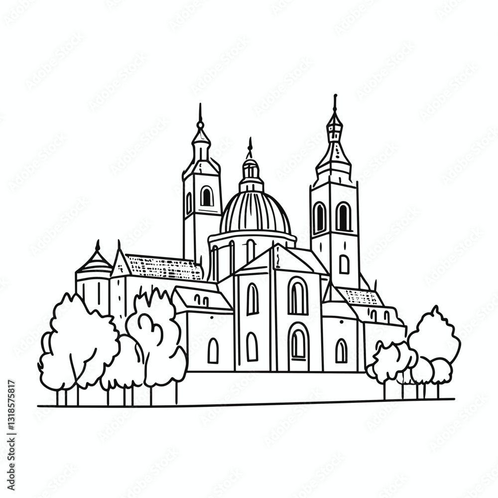 Gothic cathedral line drawing Stock Vector Adobe Stock