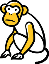 A cheerful yellow monkey sitting with a curious look on its face