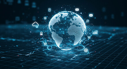 Wall Mural - Digital Global Network: Futuristic Blue Globe with Data Connections