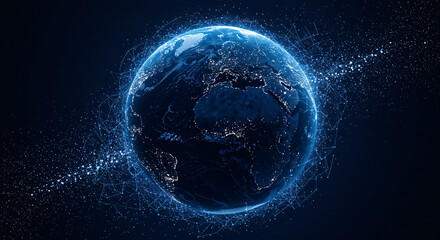 Wall Mural - Glowing Blue Digital Earth with Particle Effects