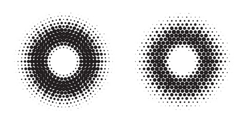 Leinwandbilder - Halftone circle frame background set. Round border Icon using halftone random circle. Grunge circular stain. Vector illustration.