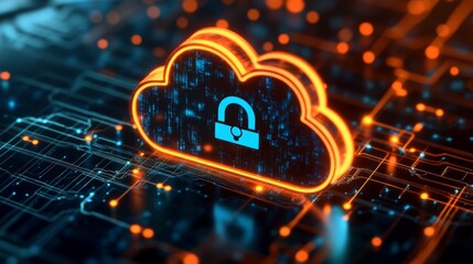 Fototapete - A cloud storage icon with a secure padlock overlay, representing safe online data storage.