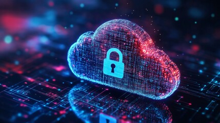 Fototapete - A cloud storage icon with a secure padlock overlay, representing safe online data storage.