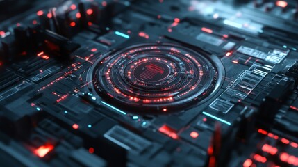 Fototapete - A futuristic cybersecurity shield concept, protecting digital data from cybercriminals.