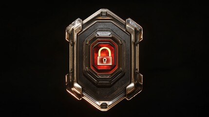 Fototapete - A shield with a digital lock in the center, representing cyber protection and online security.