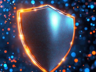 Aufkleber - A sleek, hightech shield with glowing edges hovers against a dark, abstract background with blue and orange digital sparks The image conveys themes of cybersecurity