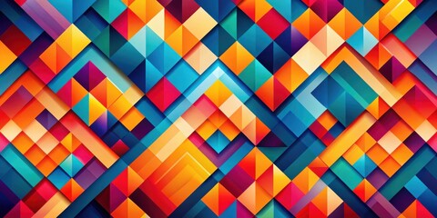 Fototapete - A vibrant geometric pattern of overlapping squares and triangles, showcasing an array of bold colors that create a dynamic and visually stimulating design.