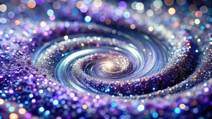 Aufkleber - A mesmerizing swirl of glittering particles, forming a cosmic vortex with a radiant center, bathed in a spectrum of vibrant hues.