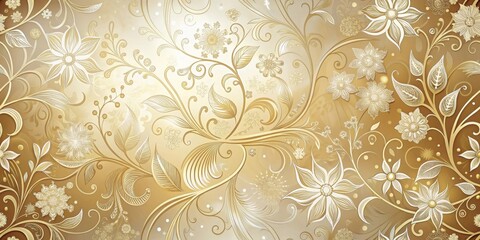 Aufkleber - A Seamless Pattern of Intertwined Golden Floral Vines and Delicate White Flowers on a Warm Beige Background