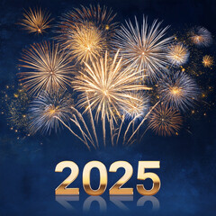 Wall Mural - 2025 New Year Celebration with Fireworks and Festive Lights Generated Image