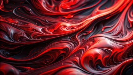Aufkleber - Intricate Swirls of Vibrant Red and Black Liquid Paint Create an Abstract and Dynamic Artistic Composition