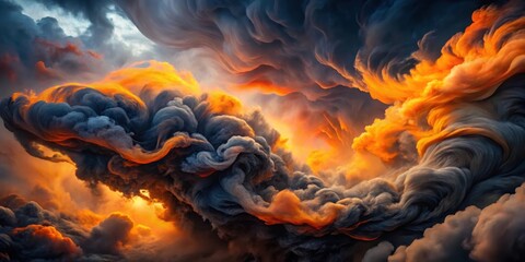 Fototapete - A mesmerizing abstract sky of swirling clouds in hues of orange and grey, creating an ethereal and dramatic atmosphere.