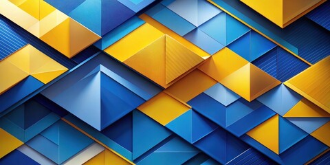Fototapete - Abstract geometric pattern with a captivating interplay of blue and yellow hues, creating a sense of depth and dynamism.