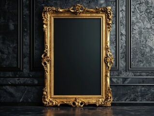 Wall Mural - gold frame: a stunning ornate gold frame, beautifully crafted with intricate details, standing as a 