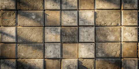 Fototapete - A close-up view of an old concrete brick wall with uneven texture and light shadows
