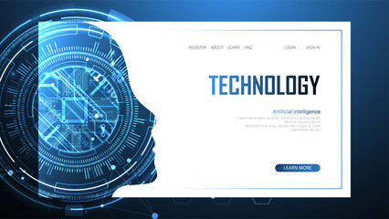 Fototapete - Technological digital AI concept. Vector landing page.