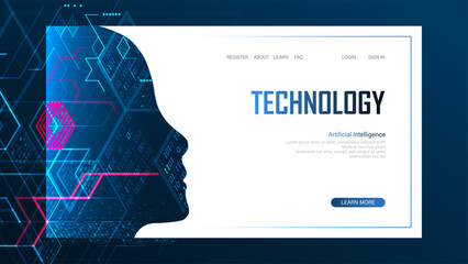 Poster - Technological digital AI concept. Vector landing page.