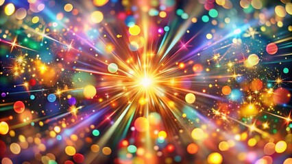 Aufkleber - A dazzling burst of light and color with swirling streaks of radiant energy, a festive backdrop of glimmering stars and bokeh circles, evoking a sense of celebration and joy.