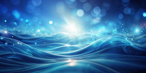 Poster - Abstract Blue Background with Swirling Waves and Sparkling Lights