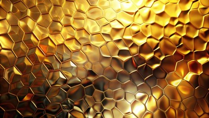 Fototapete - A lustrous golden honeycomb pattern with a shimmering metallic sheen, creating a mesmerizing interplay of light and shadow.