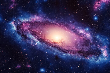 Wall Mural - galaxy with a bright yellow star in the center. the galaxy is filled with stars and is very colorful