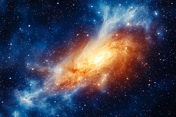 Wall Mural - galaxy with a bright orange star in the center. the galaxy is filled with stars and is very bright