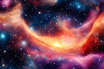 Wall Mural - colorful galaxy with a bright orange line in the middle. the stars are scattered throughout the imag
