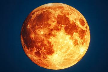 Wall Mural - large orange moon in the sky. the moon is surrounded by a blue sky. the moon is the main focus of th
