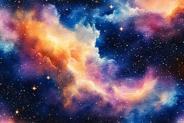 Wall Mural - painting of a colorful galaxy with stars and clouds. the painting is vibrant and full of life, with 