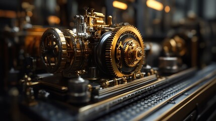 Canvas Print - close-up of intricate golden gears and mechanism