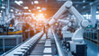 © Tichila - Mechanized industry robot arm for assembly in factory production line . Concept of artificial intelligence for industrial revolution and automation manufacturing process. Automation factory concept.