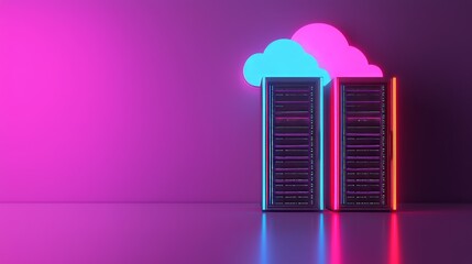Aufkleber - Futuristic servers with colorful cloud representations in a digital setting.