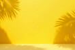 © Nyetock - Empty palm shadow yellow color texture pattern cement wall background. Used for presentation business nature organic cosmetic products for sale shop online. Summer tropical beach with minimal concept