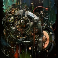 Canvas Print - steampunk machine: intricate gears and industrial design