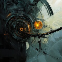 Canvas Print - abstract futuristic machine: digital art, cyberpunk sci-fi space