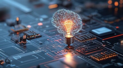 Futuristic digital depicting a glowing intricate circuit board representing the concept of intelligence and advanced technology  The image showcases a creative high tech design with a modern