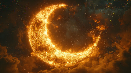 Wall Mural - Glowing Crescent Moon in a Starry Night Sky