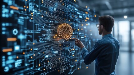 Futuristic digital depicting a cybernetic technology concept with intelligence virtual network and data visualization