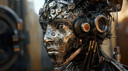 Canvas Print - steampunk robot face: a futuristic metal portrait