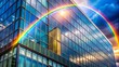 © Achiraya - Vibrant Rainbow Arcing Over Modern City Building - Stunning Stock Photo
