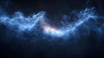 Wall Mural - Moody Blue Cosmic Nebula Background with Glowing Particles