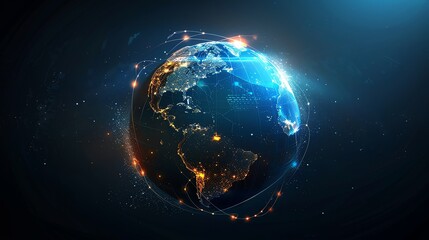 Wall Mural - a digital rendering of the earth with glowing lines representing connectivity.