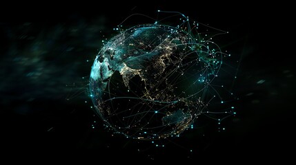 Wall Mural - a digital rendering of the earth with glowing lines representing connectivity.