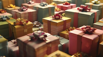 Wall Mural - a collection of wrapped gifts with bows.