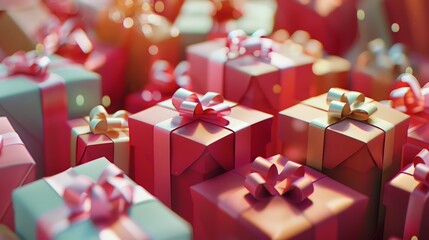 Wall Mural - a close up of a pile of wrapped gifts with bows.