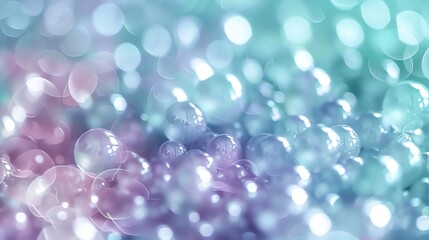 Wall Mural - an abstract background of shiny blue and purple bubbles with bokeh lights.