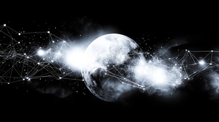 Wall Mural - celestial connections: a luminous illustration of the moon, surrounded by a network of interconnecte