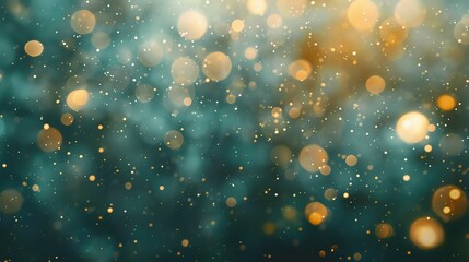 Wall Mural - abstract teal background with out-of-focus golden bokeh lights.