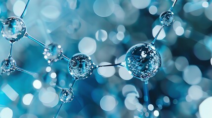 Wall Mural - abstract digital rendering of a molecule structure with blue and white spheres.